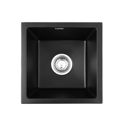 Cefito Kitchen Sink 38x38cm Granite Stone Sink Single Bowl Black - Image 3