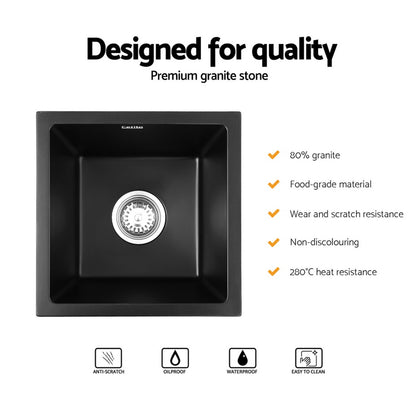 Cefito Kitchen Sink 38x38cm Granite Stone Sink Single Bowl Black - Image 4