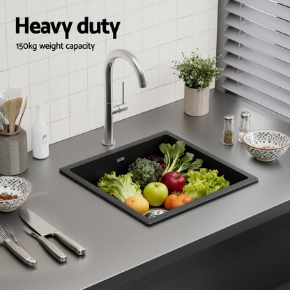 Cefito Kitchen Sink 38x38cm Granite Stone Sink Single Bowl Black - Image 5