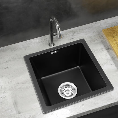 Cefito Kitchen Sink 38x38cm Granite Stone Sink Single Bowl Black - Image 7