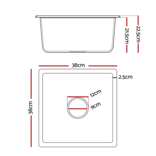Cefito Kitchen Sink 38x38cm Granite Stone Sink Single Bowl White - Image 2