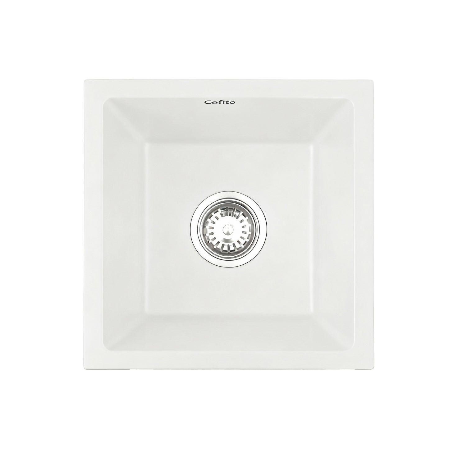 Cefito Kitchen Sink 38x38cm Granite Stone Sink Single Bowl White - Image 3