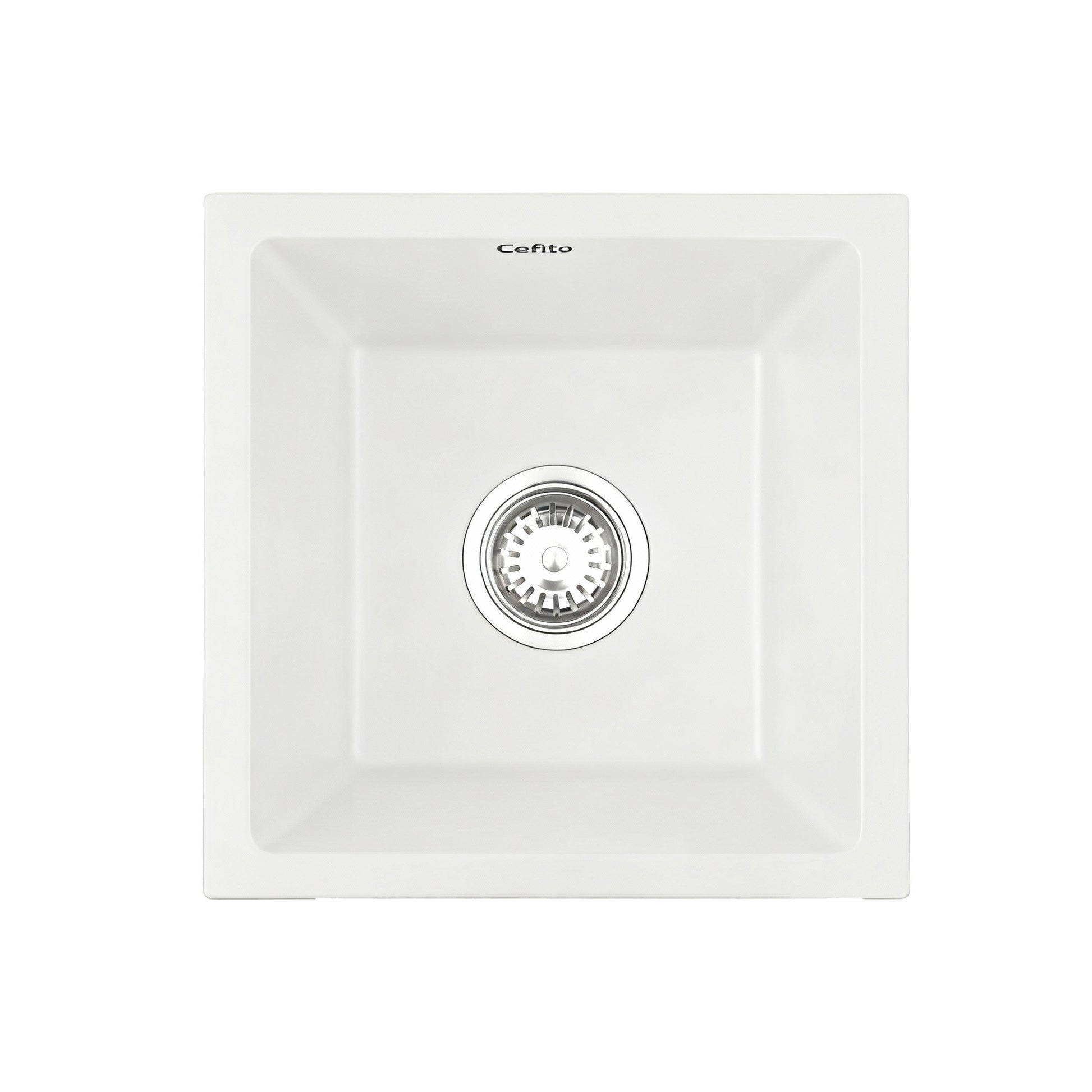 Cefito Kitchen Sink 38x38cm Granite Stone Sink Single Bowl White - Image 3