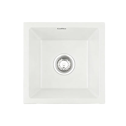 Cefito Kitchen Sink 38x38cm Granite Stone Sink Single Bowl White - Image 3