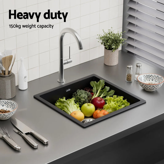 Cefito Kitchen Sink 45x45cm Granite Stone Sink Single Bowl Black - Image 5