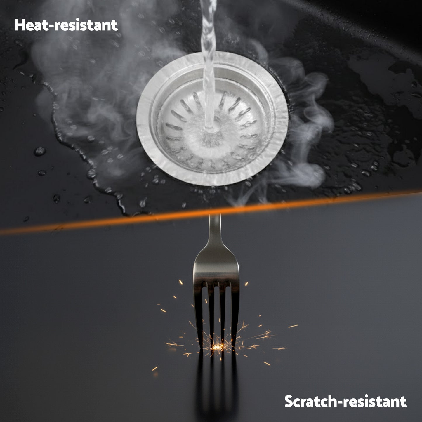 Cefito Kitchen Sink 45x45cm Granite Stone Sink Single Bowl Black - Image 6
