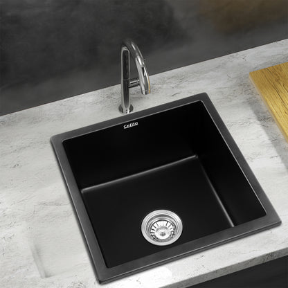 Cefito Kitchen Sink 45x45cm Granite Stone Sink Single Bowl Black - Image 7