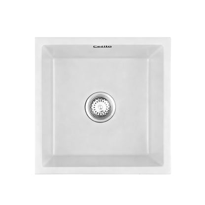 Cefito Kitchen Sink 45x45cm Granite Stone Sink Single Bowl White - Image 3
