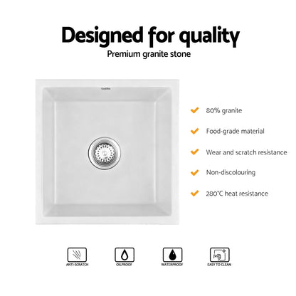 Cefito Kitchen Sink 45x45cm Granite Stone Sink Single Bowl White - Image 4