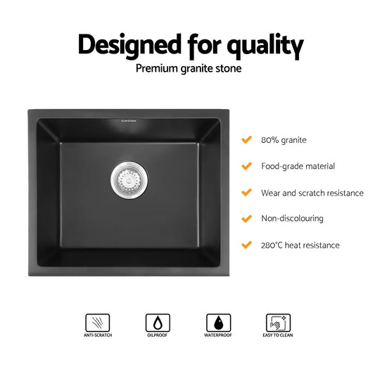 Cefito Kitchen Sink 55x45cm Granite Stone Sink Single Bowl Black - Image 4