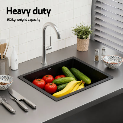 Cefito Kitchen Sink 55x45cm Granite Stone Sink Single Bowl Black - Image 5