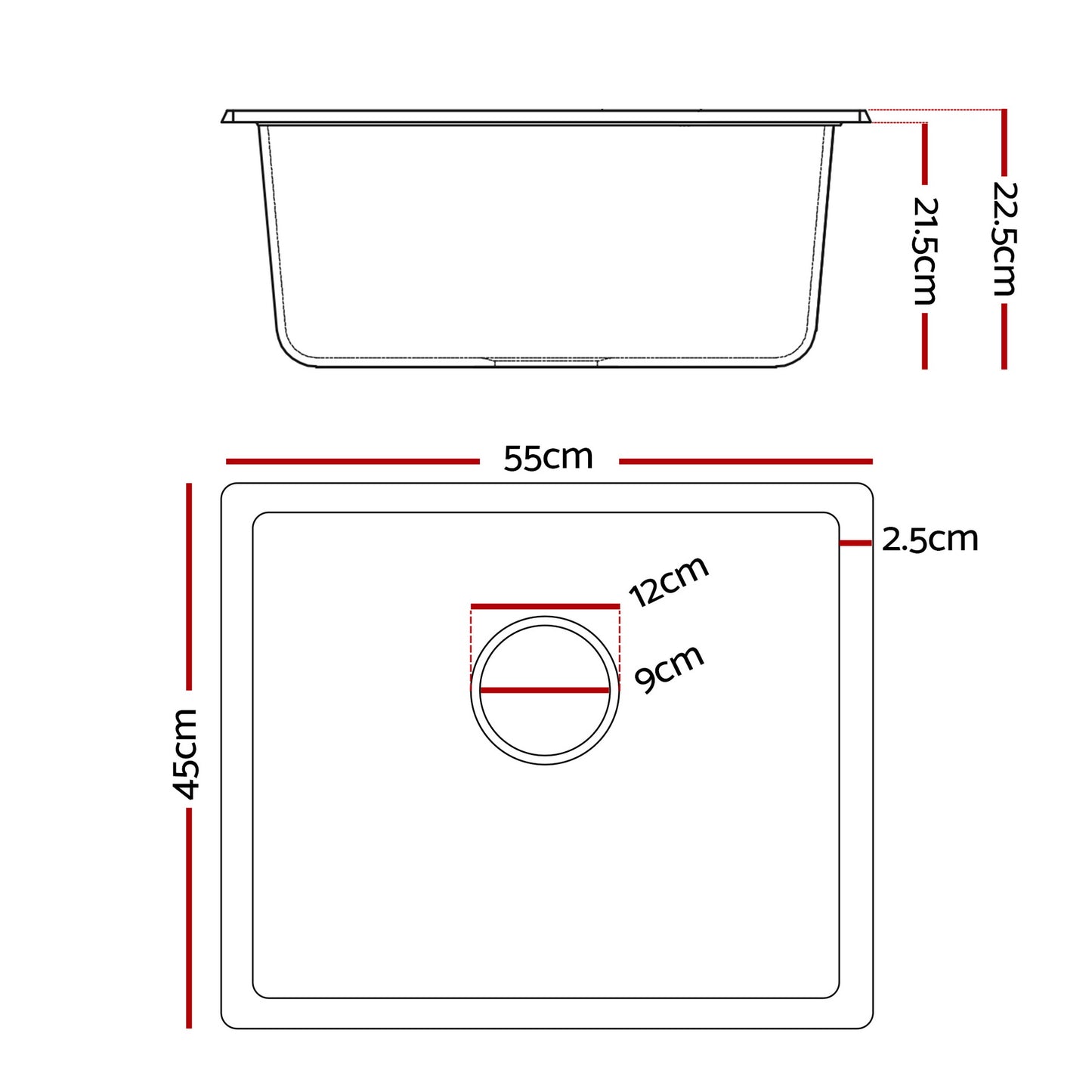 Cefito Kitchen Sink 55x45cm Granite Stone Sink Single Bowl White - Image 3