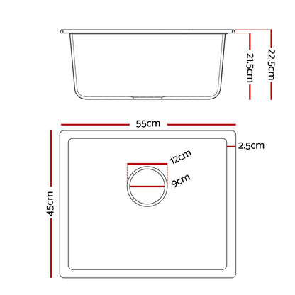 Cefito Kitchen Sink 55x45cm Granite Stone Sink Single Bowl White - Image 3