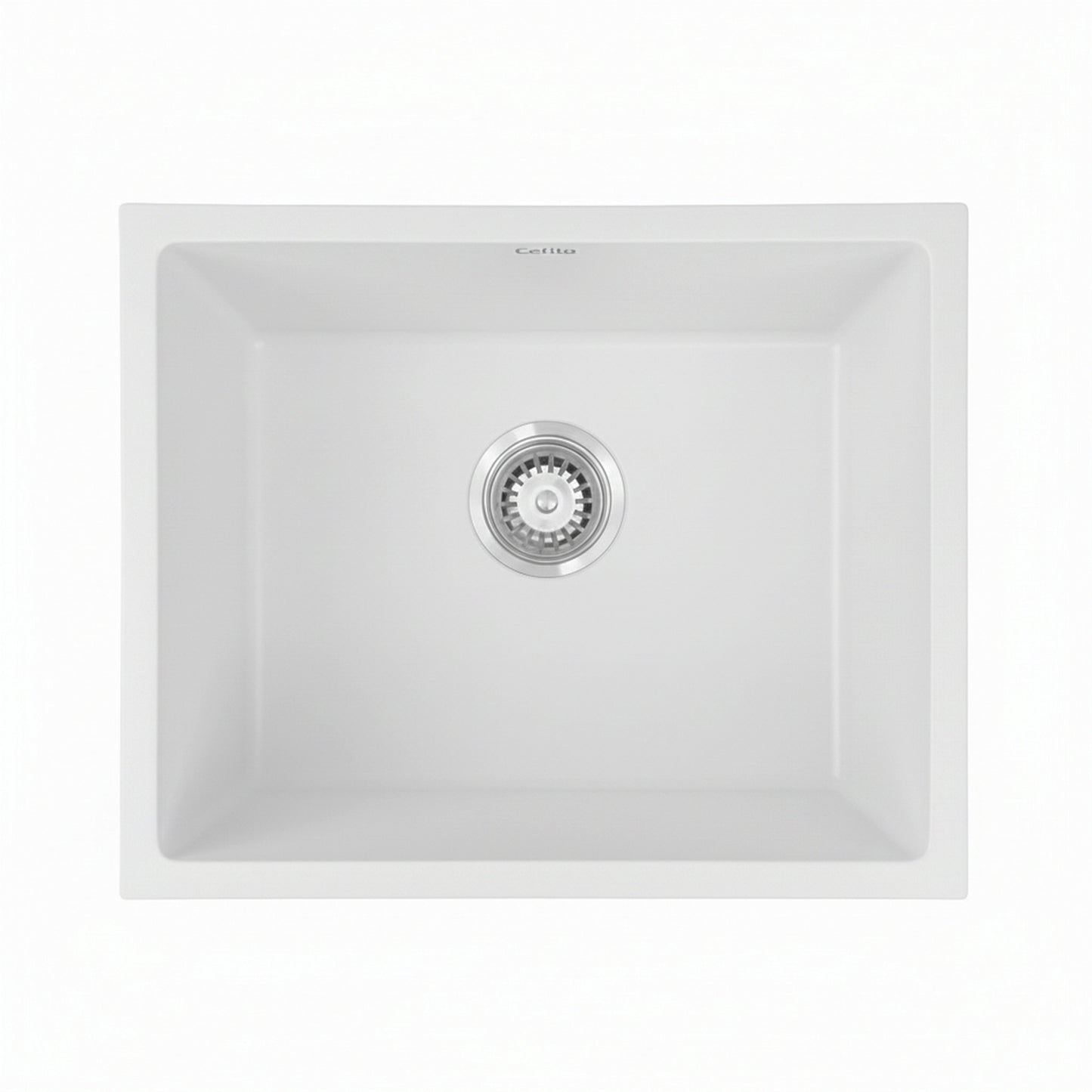 Cefito Kitchen Sink 55x45cm Granite Stone Sink Single Bowl White - Image 4