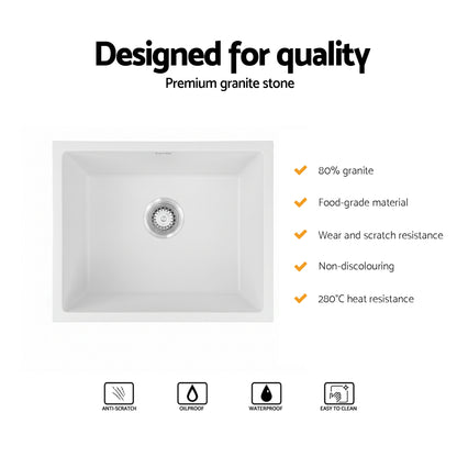 Cefito Kitchen Sink 55x45cm Granite Stone Sink Single Bowl White - Image 5