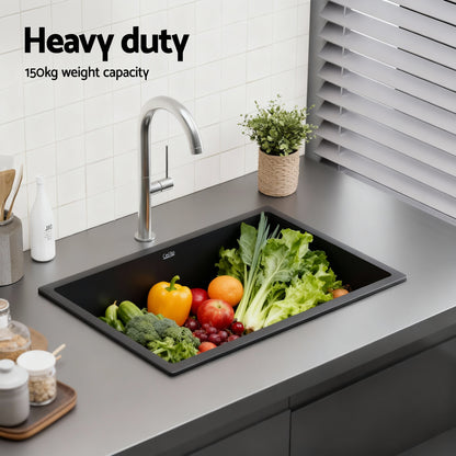 Cefito Kitchen Sink 70x45cm Granite Stone Sink Single Bowl Black - Image 5