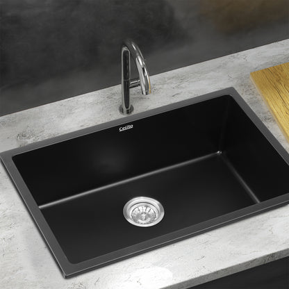 Cefito Kitchen Sink 70x45cm Granite Stone Sink Single Bowl Black - Image 7