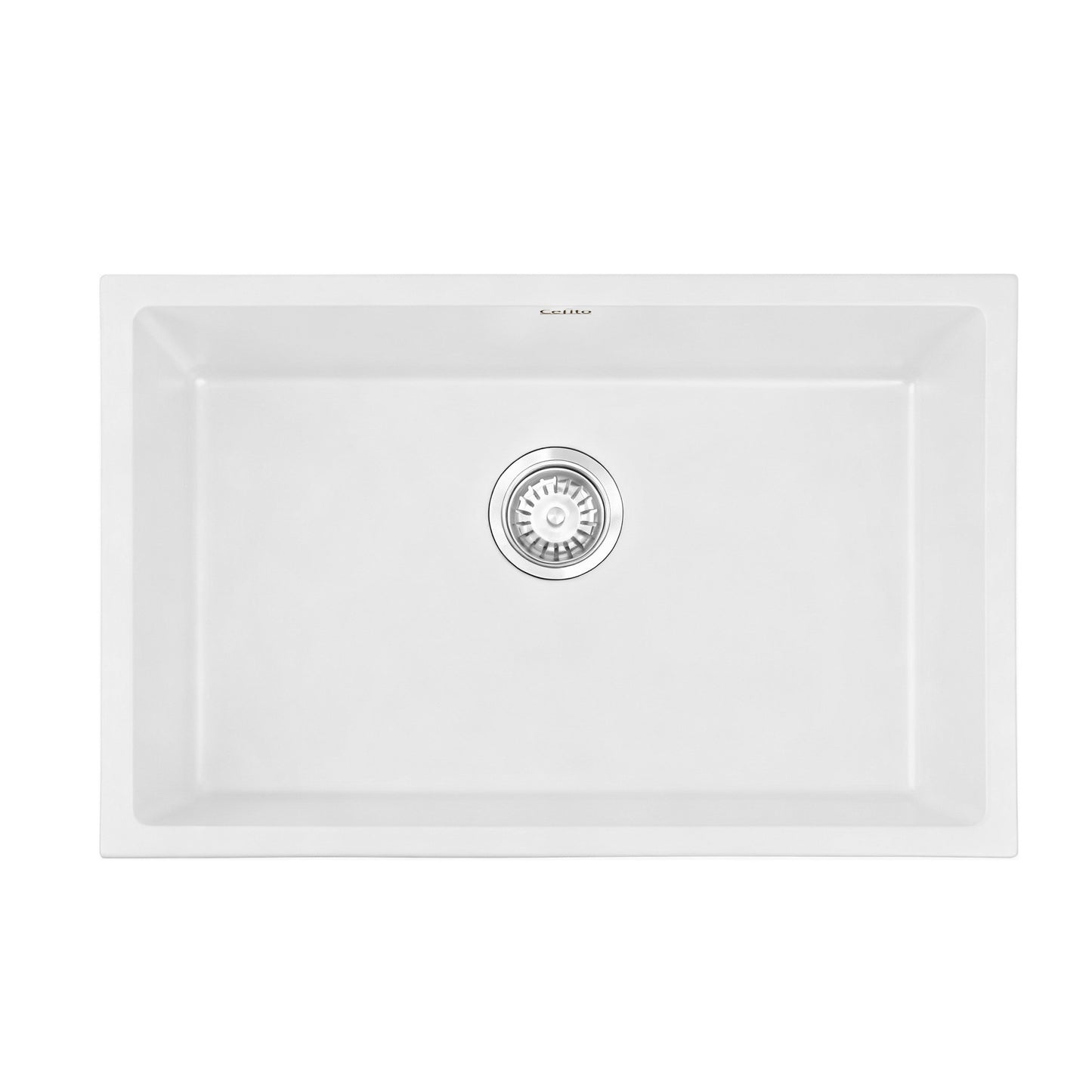 Cefito Kitchen Sink 70x45cm Granite Stone Sink Single Bowl White - Image 3