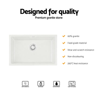 Cefito Kitchen Sink 70x45cm Granite Stone Sink Single Bowl White - Image 4