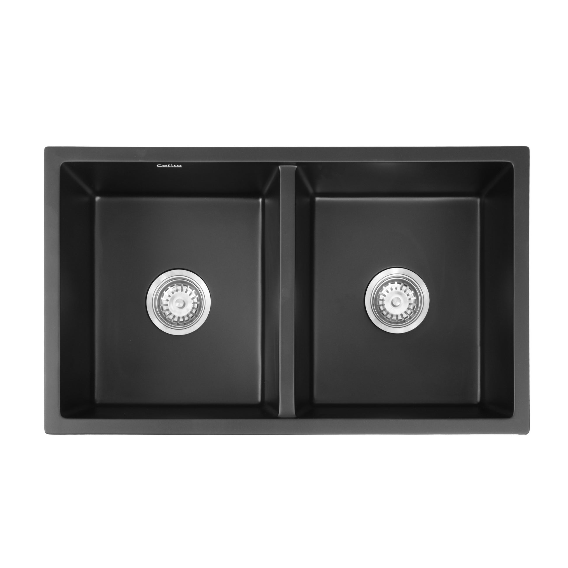 Cefito Kitchen Sink 77x45cm Granite Stone Sink Double Bowl Black - Image 3