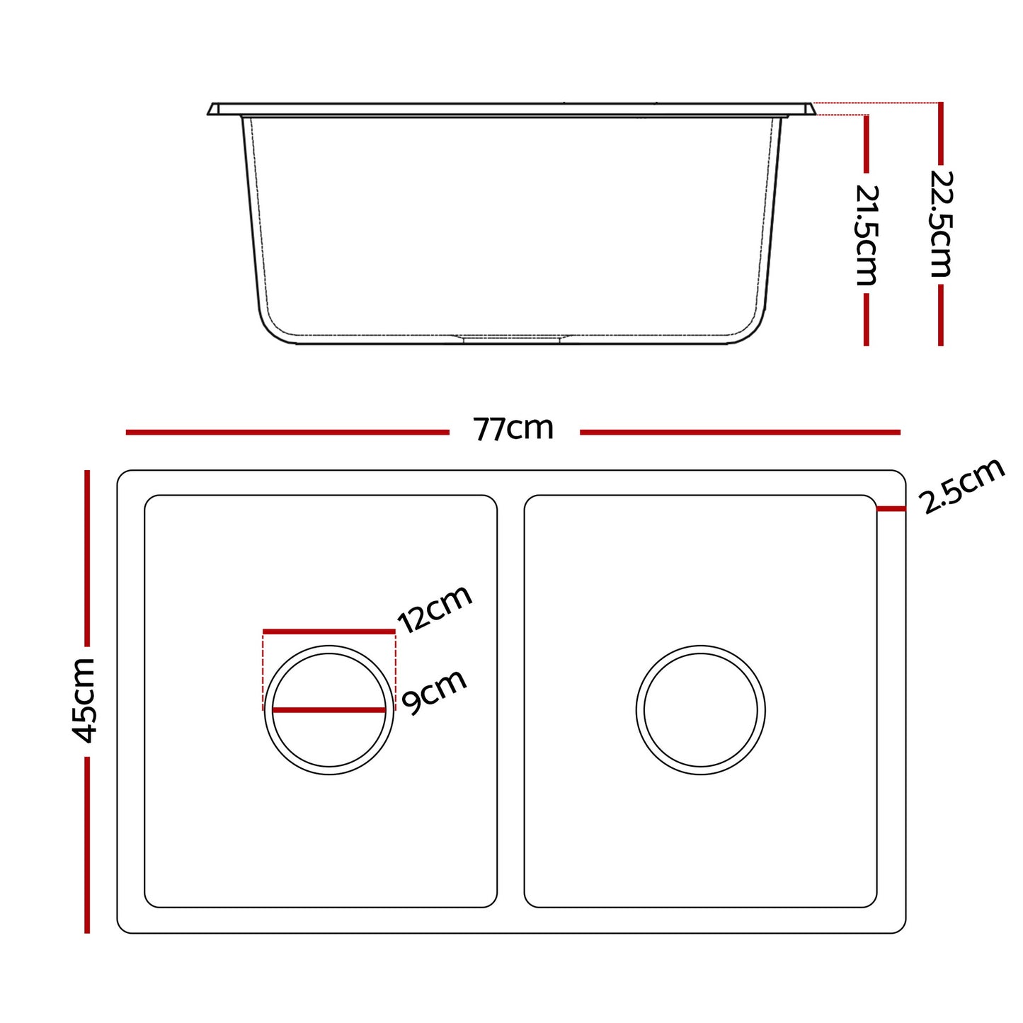 Cefito Kitchen Sink 77x45cm Granite Stone Sink Double Bowl White - Image 2
