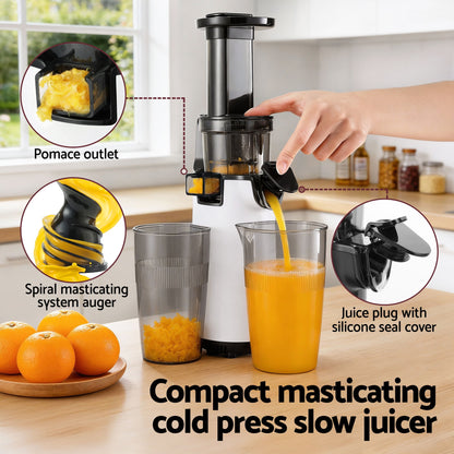 Devanti Slow Juicer Cold Press Fruit Juice Extractor 130W White - Image 4