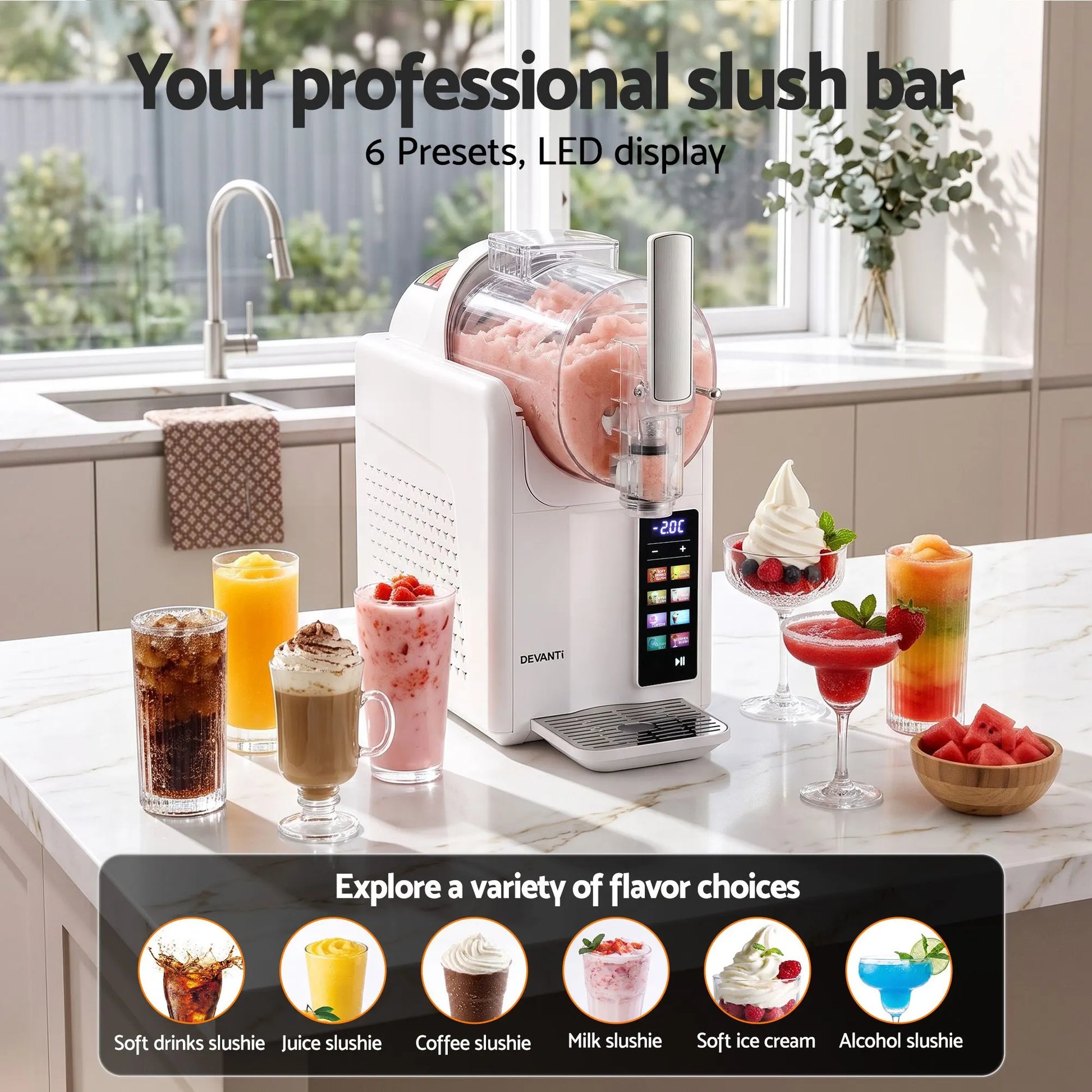 Devanti Slushie Machine 2L Frozen Drink Maker Ice Cream Cocktail Slush Maker White - Image 7