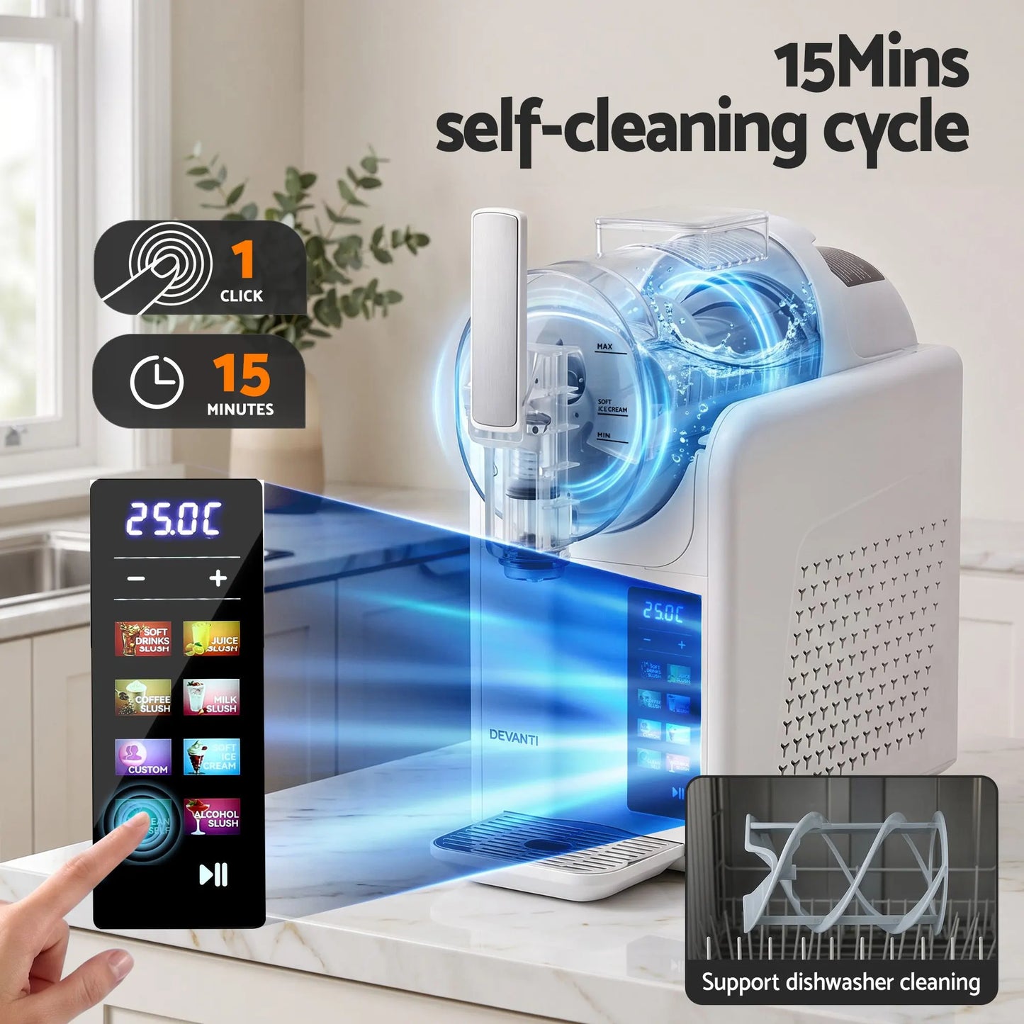 Devanti Slushie Machine 2L Frozen Drink Maker Ice Cream Cocktail Slush Maker White - Image 8