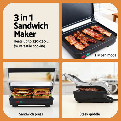 Devanti 3 in 1 Sandwich Maker Steak Press Grill 1000W - Image 4