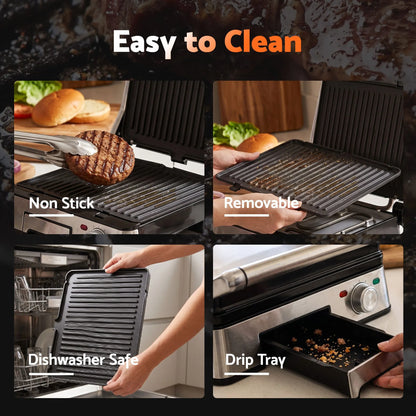 Devanti 2000W 3-in-1 Panini Press Grill Sandwich Maker 180° Open 4 Slice - Image 7