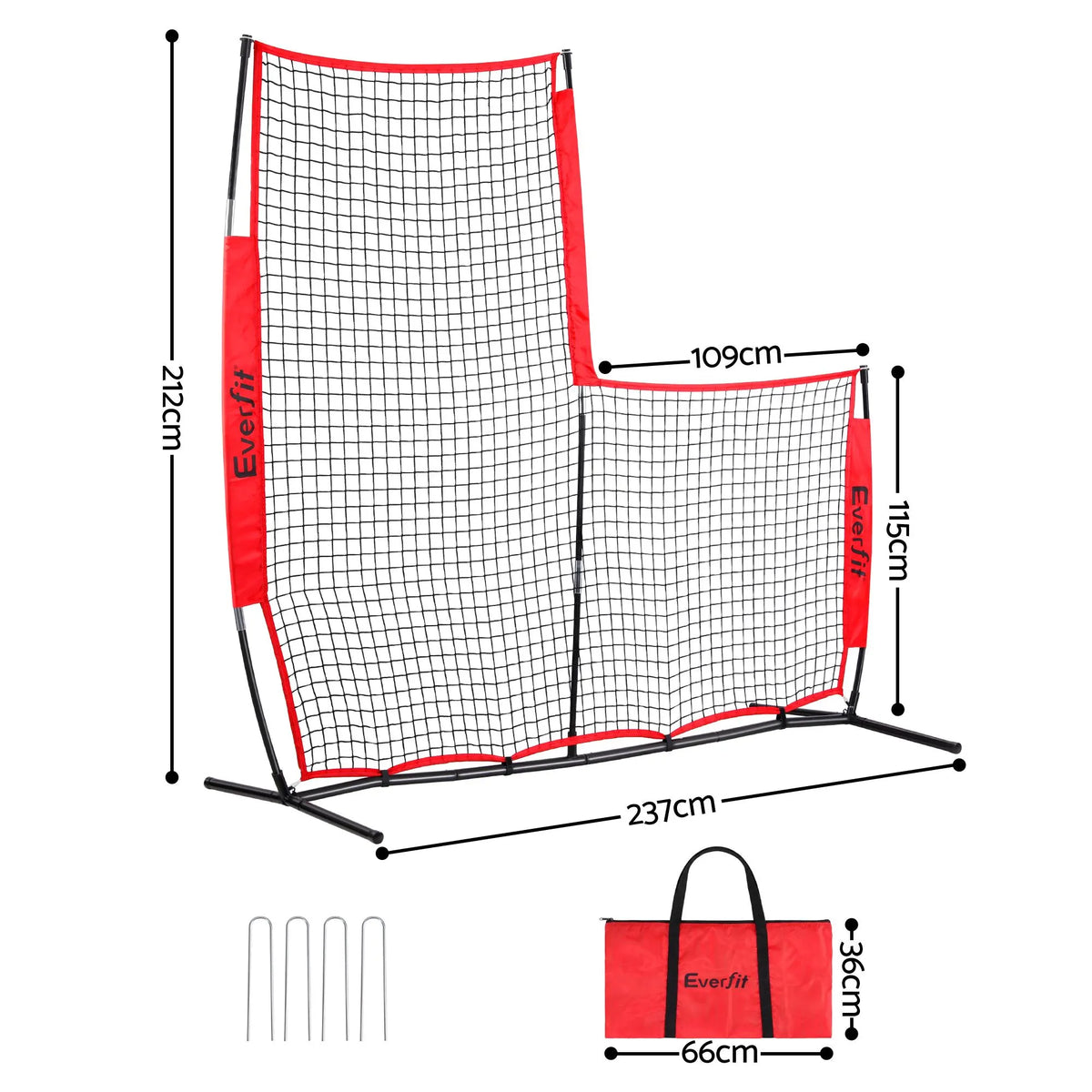 Everfit Baseball Pitching Net L Screen Softball Practice Portable Black - Image 2