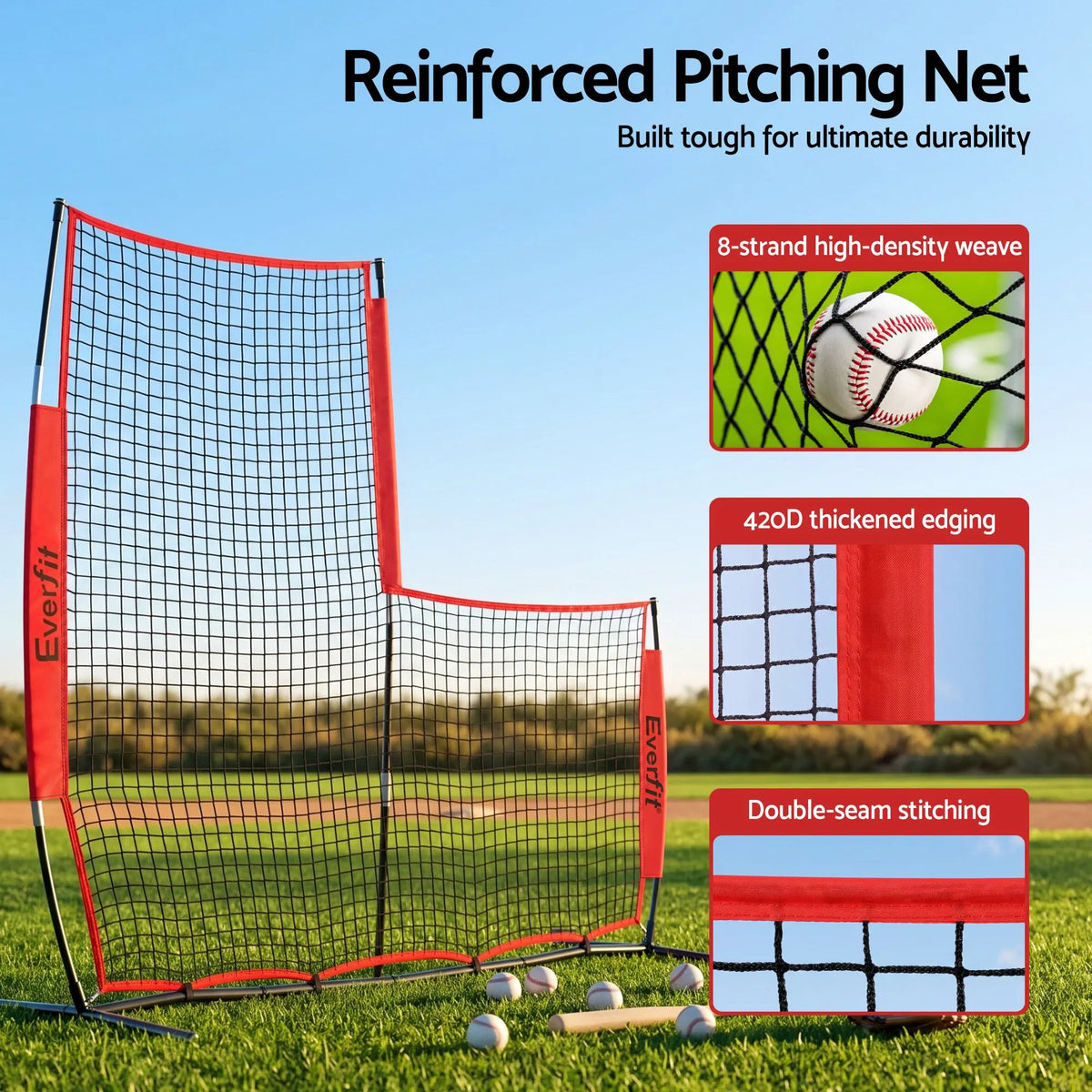 Everfit Baseball Pitching Net L Screen Softball Practice Portable Black - Image 5