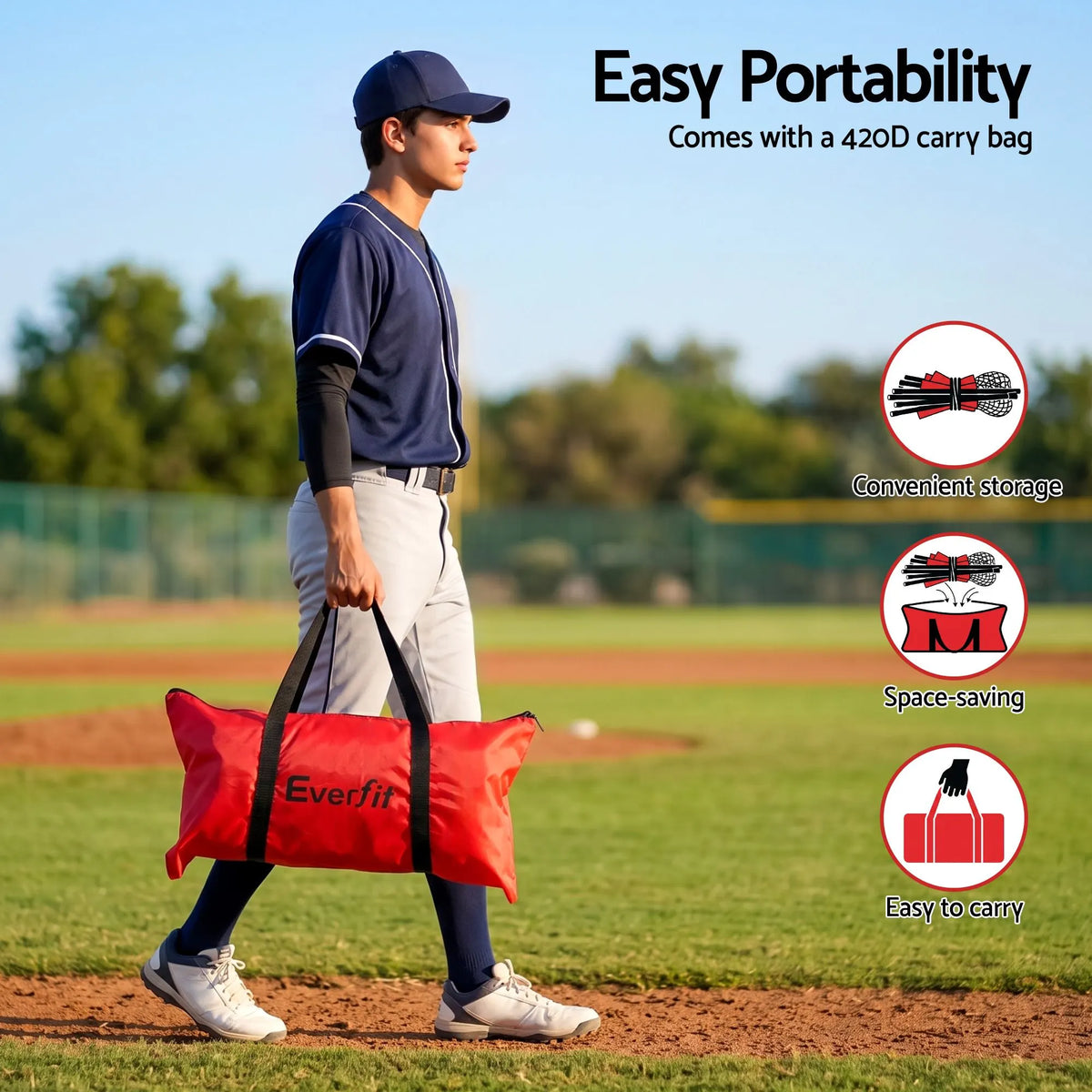 Everfit Baseball Pitching Net L Screen Softball Practice Portable Black - Image 7