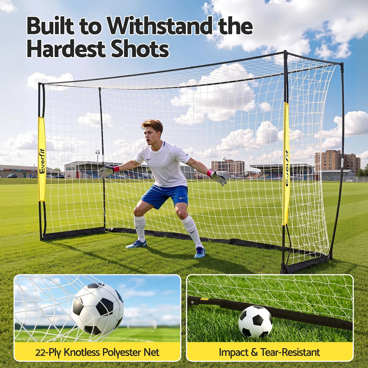 Everfit Portable Soccer Goal Net Fibreglass Polyester 12x6ft - Image 5