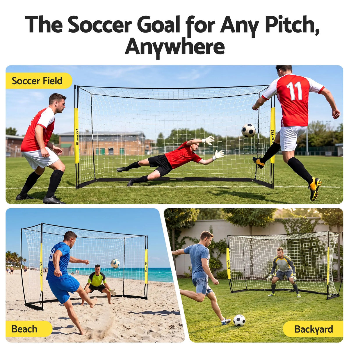 Everfit Portable Soccer Goal Net Fibreglass Polyester 12x6ft - Image 7