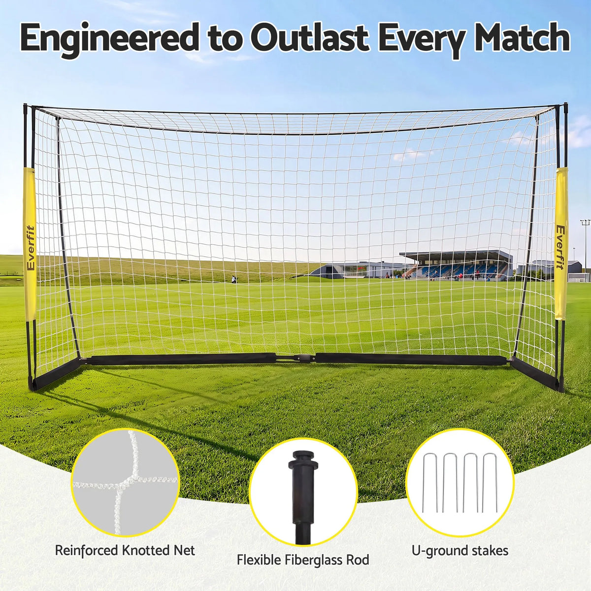 Everfit Portable Soccer Goal Net Fibreglass Polyester 12x6ft - Image 8