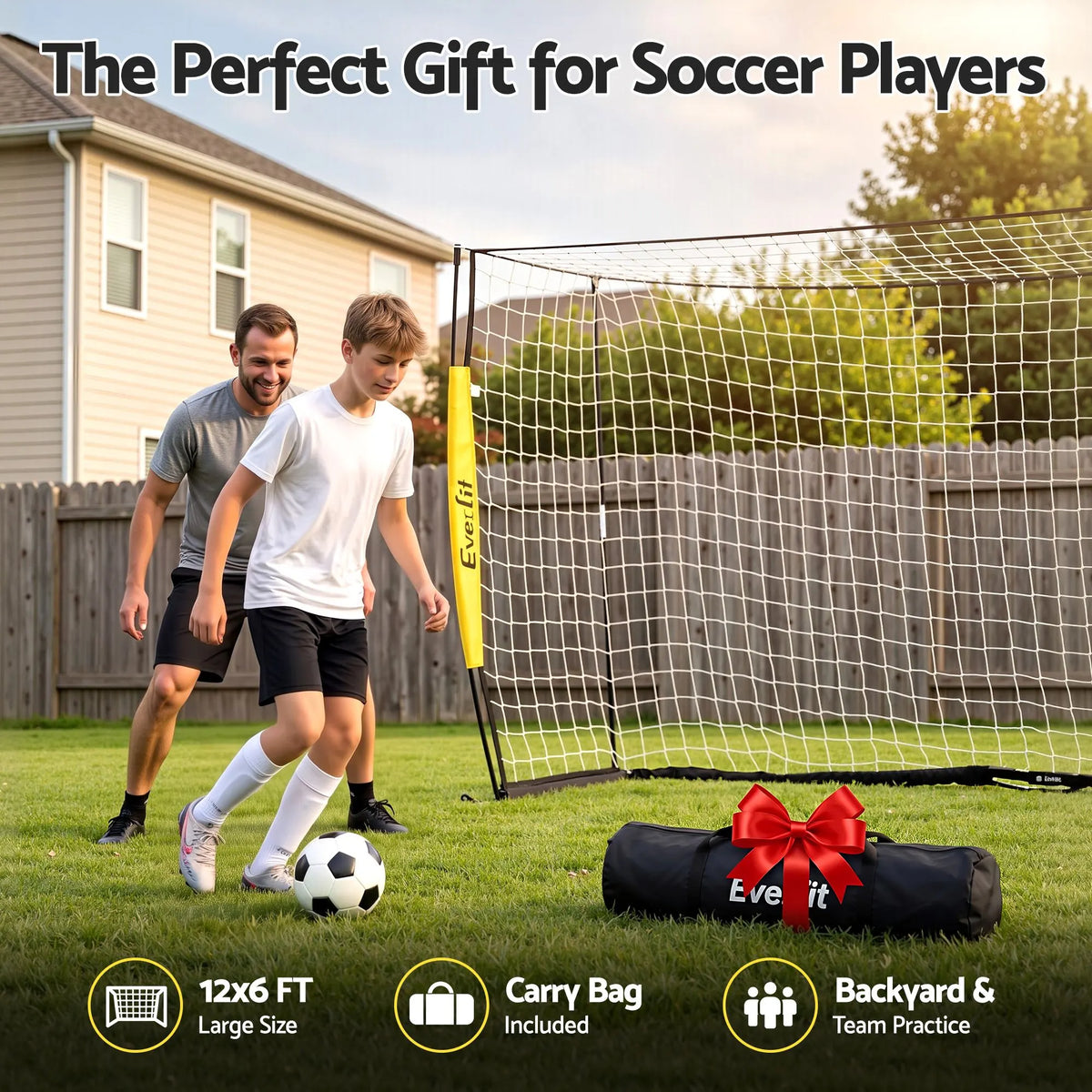 Everfit Portable Soccer Goal Net Fibreglass Polyester 12x6ft - Image 9