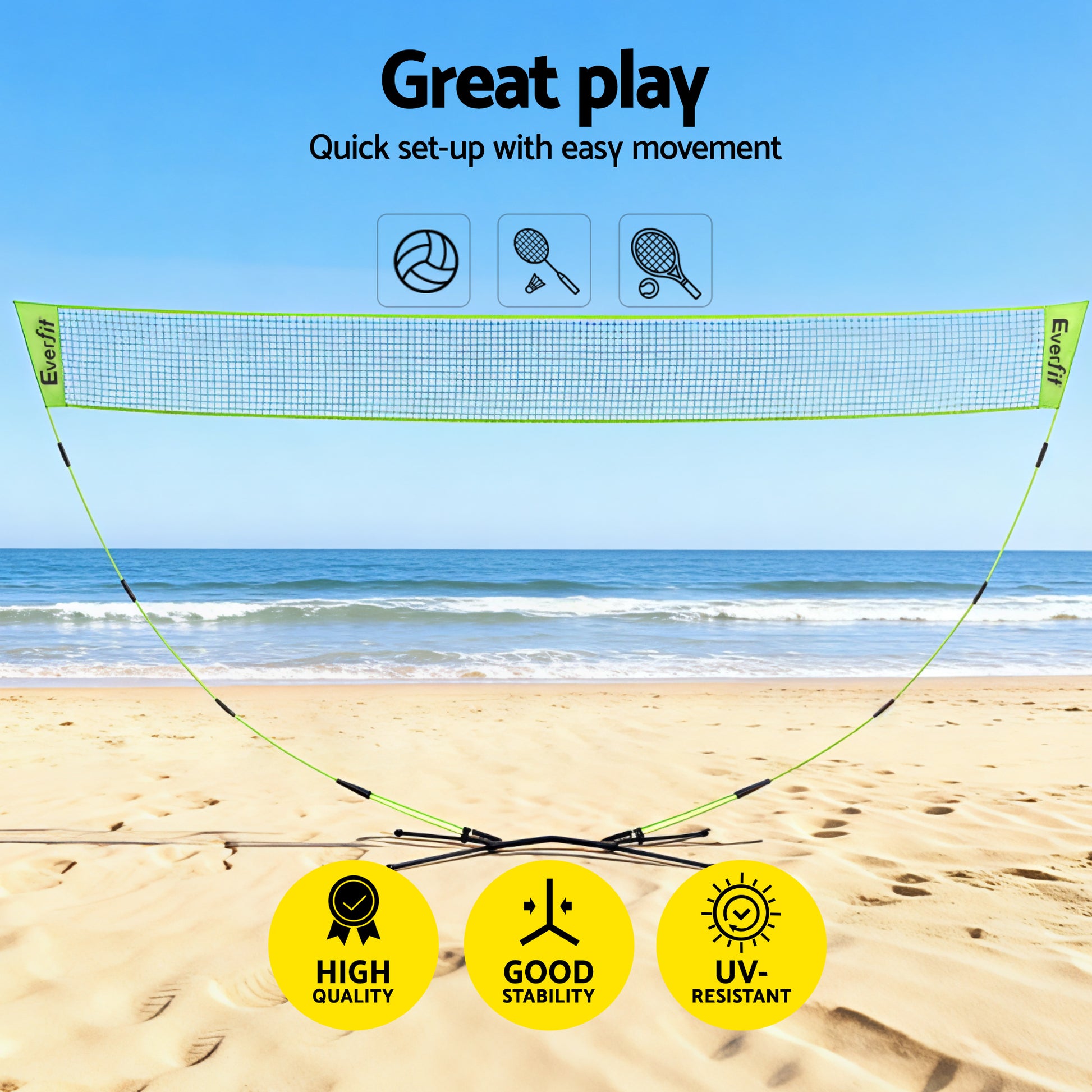 Everfit 3M Badminton Tennis Net Portable Volleyball Kit Yellow - Image 6