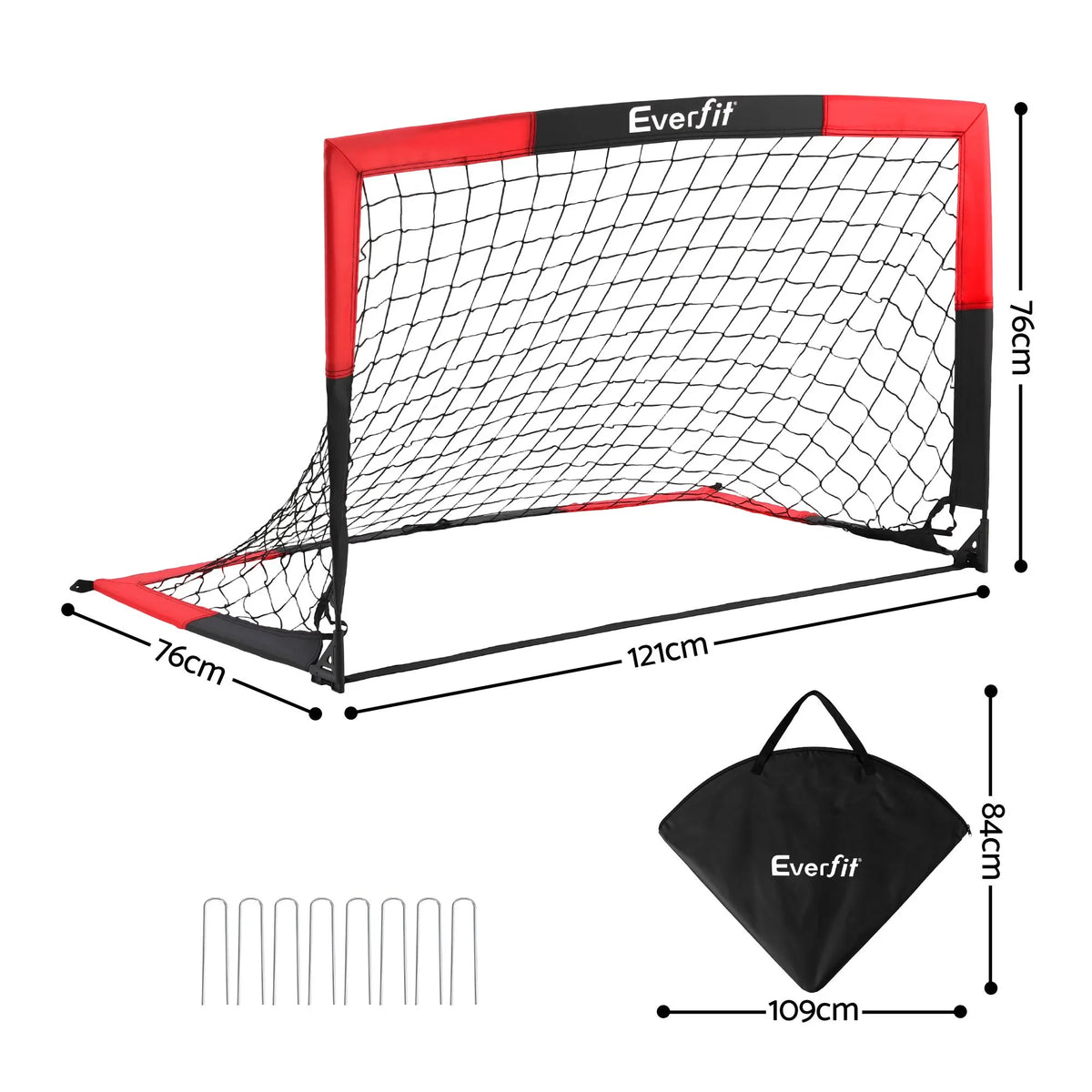 Everfit Pop Up Soccer Goal Nets Heavy Duty Portable Kids Training Set 2 Pcs Red - Image 2