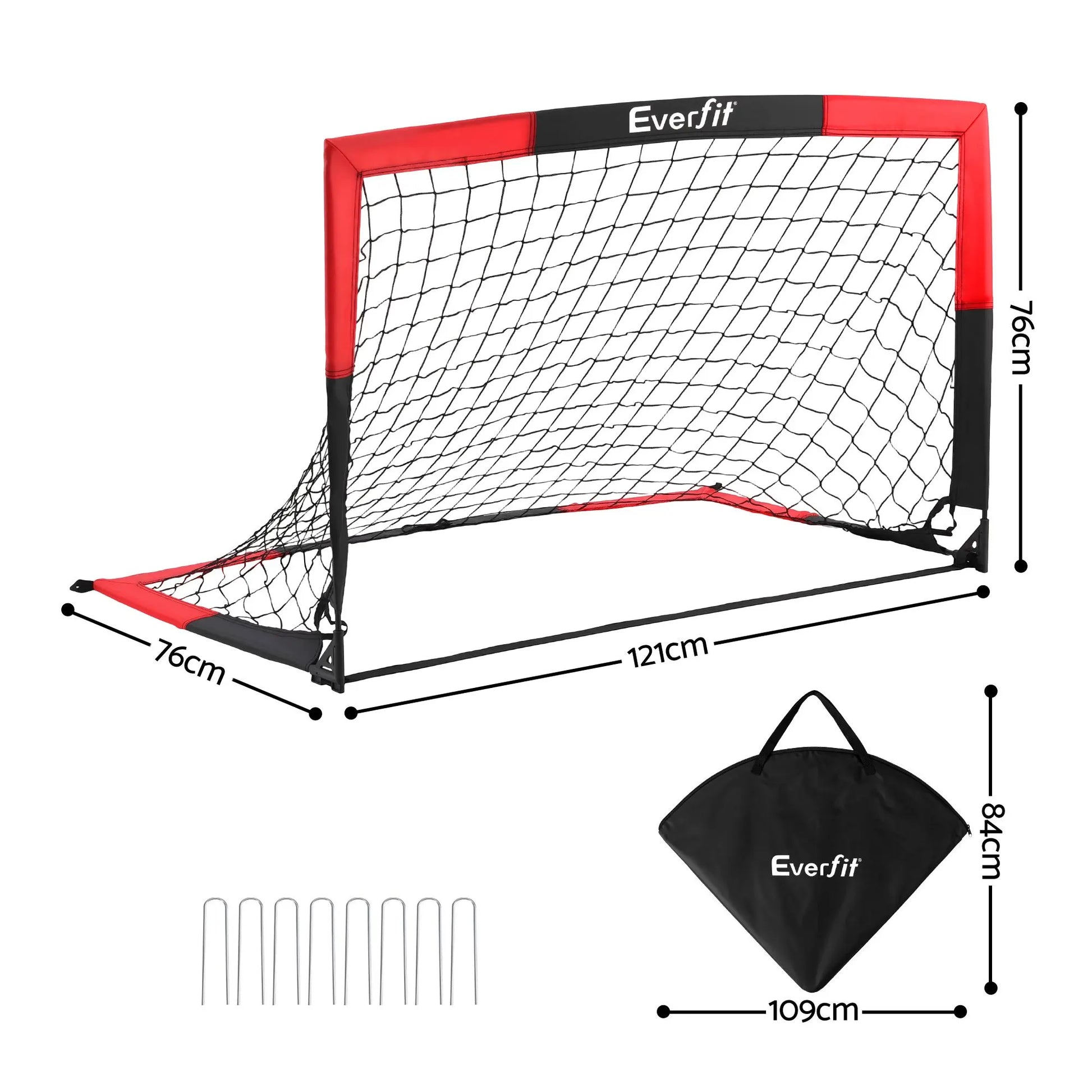 Everfit Pop Up Soccer Goal Nets Heavy Duty Portable Kids Training Set 2 Pcs Red - Image 2