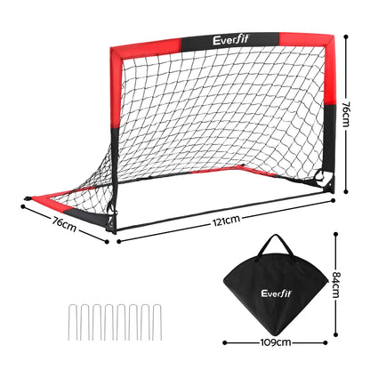 Everfit Pop Up Soccer Goal Nets Heavy Duty Portable Kids Training Set 2 Pcs Red - Image 2
