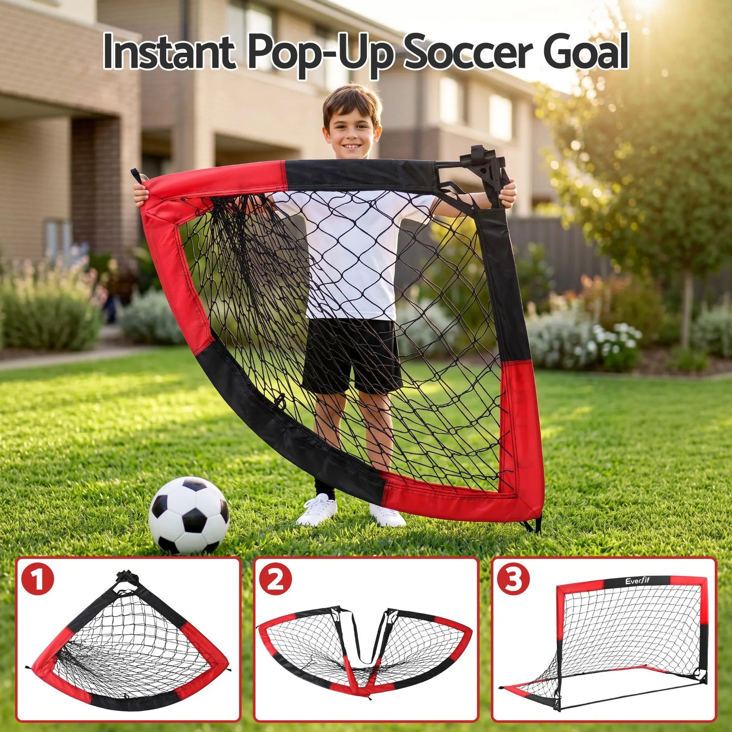 Everfit Pop Up Soccer Goal Nets Heavy Duty Portable Kids Training Set 2 Pcs Red - Image 5
