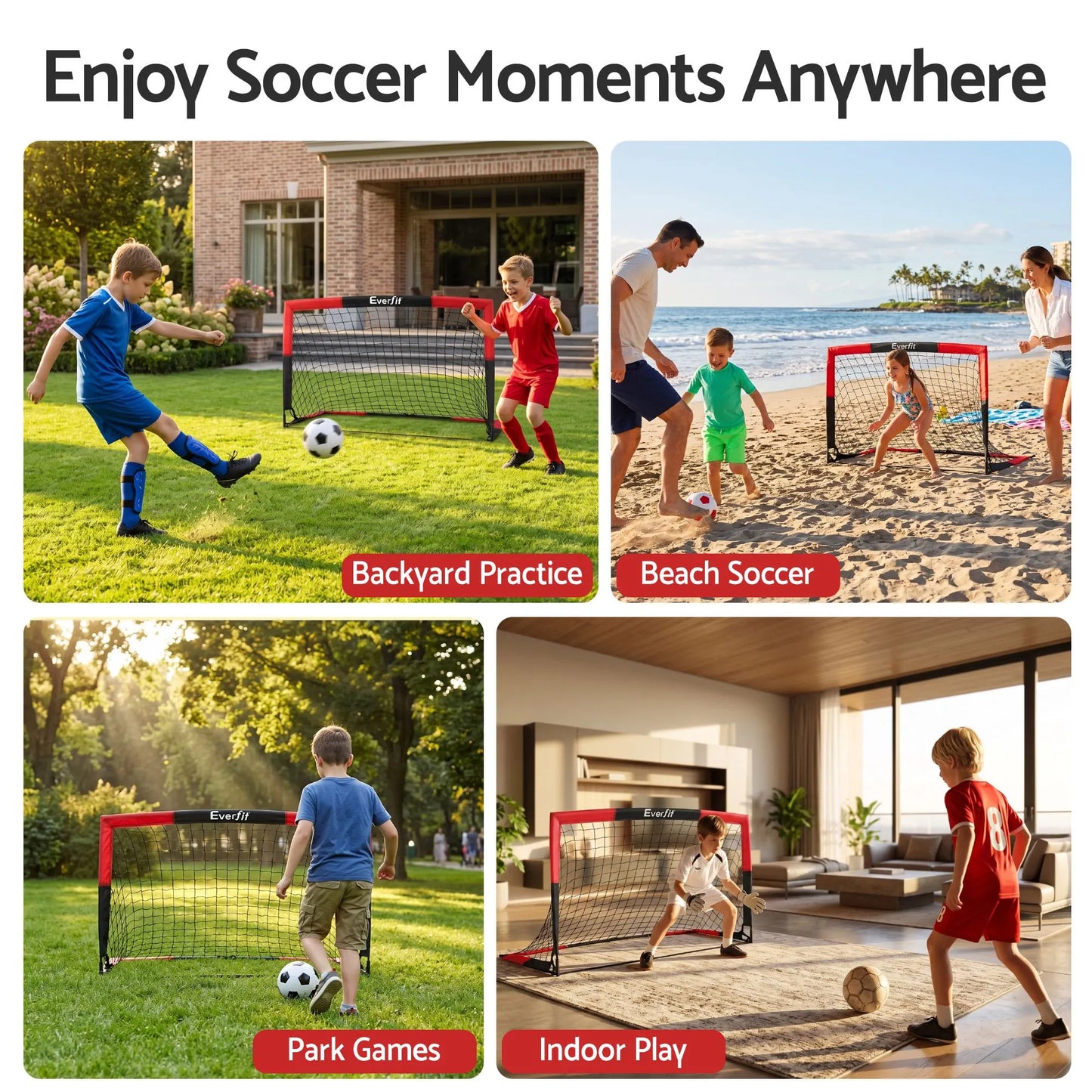 Everfit Pop Up Soccer Goal Nets Heavy Duty Portable Kids Training Set 2 Pcs Red - Image 6