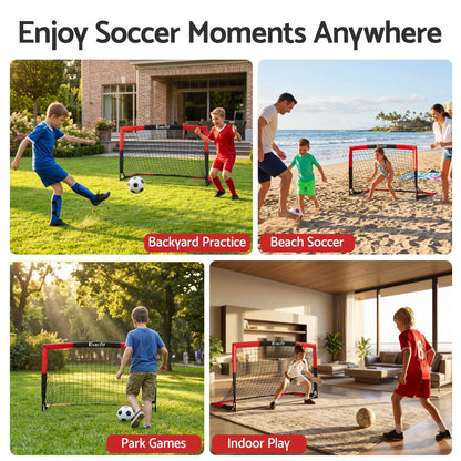Everfit Pop Up Soccer Goal Nets Heavy Duty Portable Kids Training Set 2 Pcs Red - Image 6