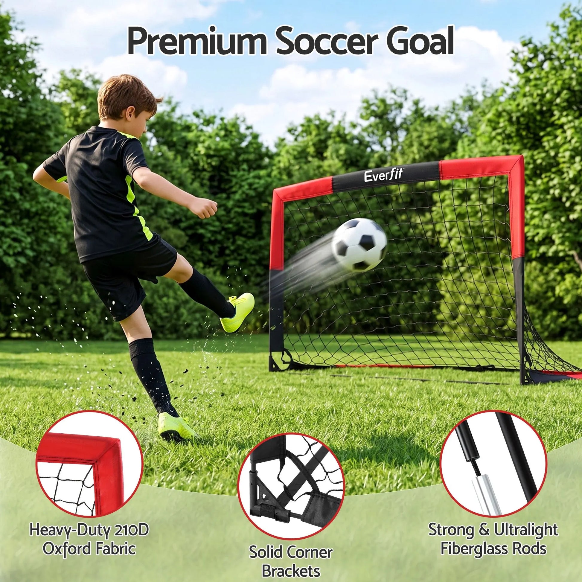 Everfit Pop Up Soccer Goal Nets Heavy Duty Portable Kids Training Set 2 Pcs Red - Image 7