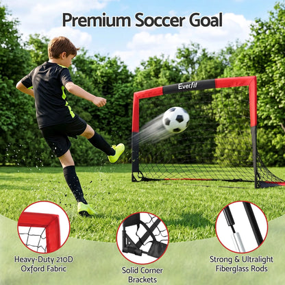 Everfit Pop Up Soccer Goal Nets Heavy Duty Portable Kids Training Set 2 Pcs Red - Image 7