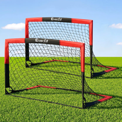 Everfit Pop Up Soccer Goal Nets Heavy Duty Portable Kids Training Set 2 Pcs Red - Image 9