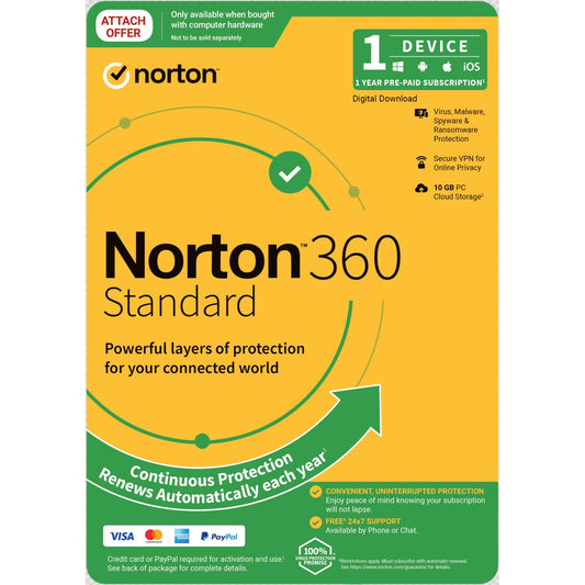 Norton 360 Standard 10GB AU 1 User 1 Device, 12 Months, Digital Key  via Email (Available on Lead...