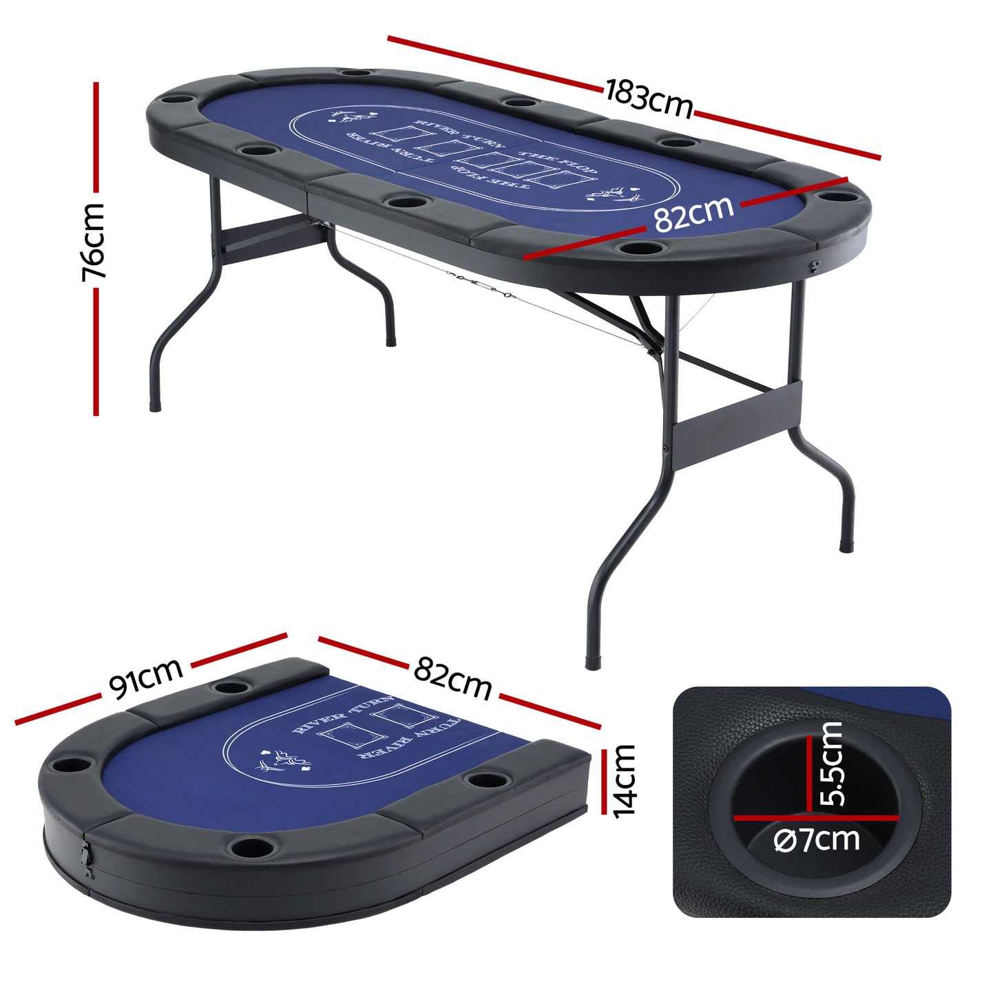 Poker Table Top Folding Poker Table 8 Player 183cm - Image 2