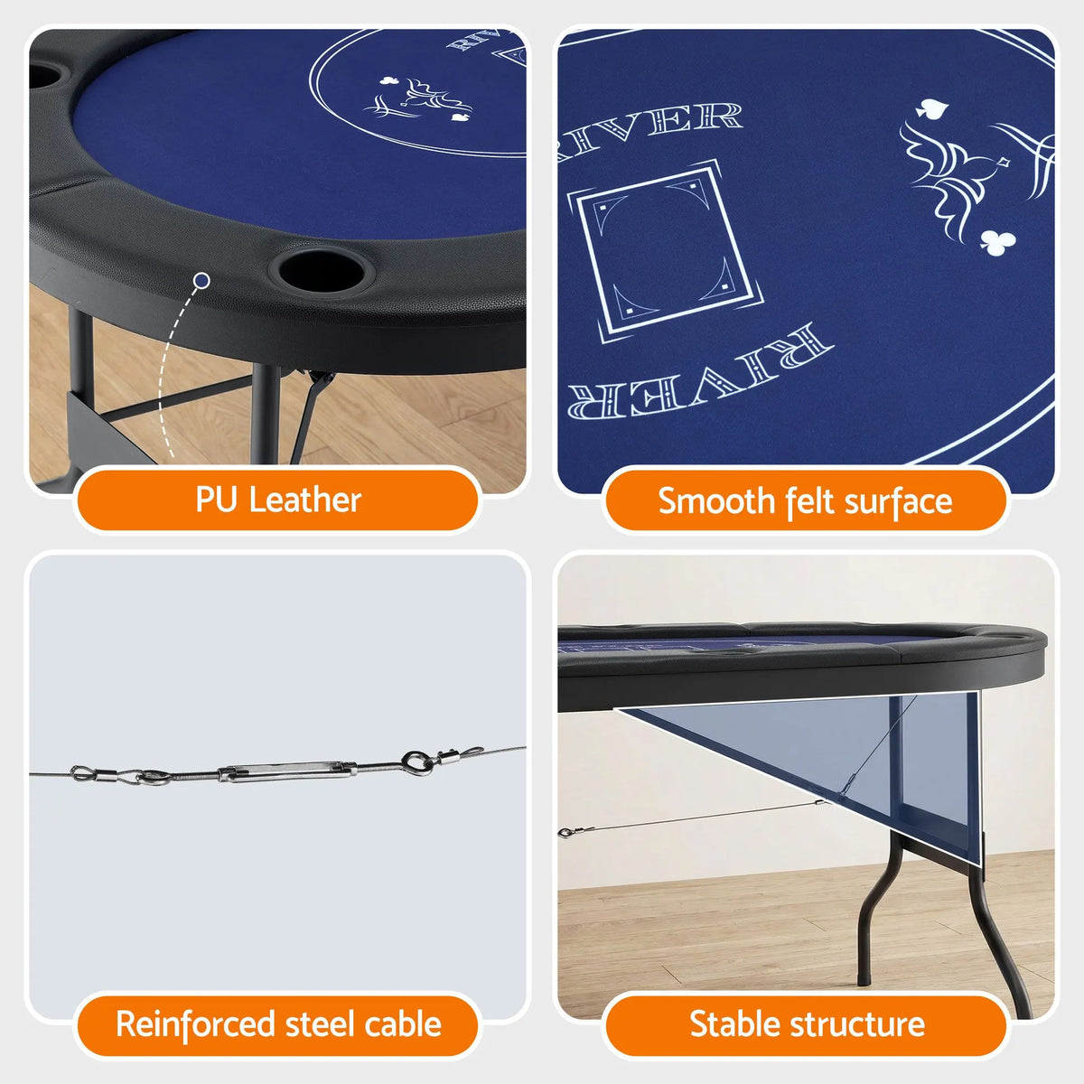 8 Player 1.8m Folding Poker Table and 300pcs Chips Set Portable Card Game Blue Layout Blue - Image 6